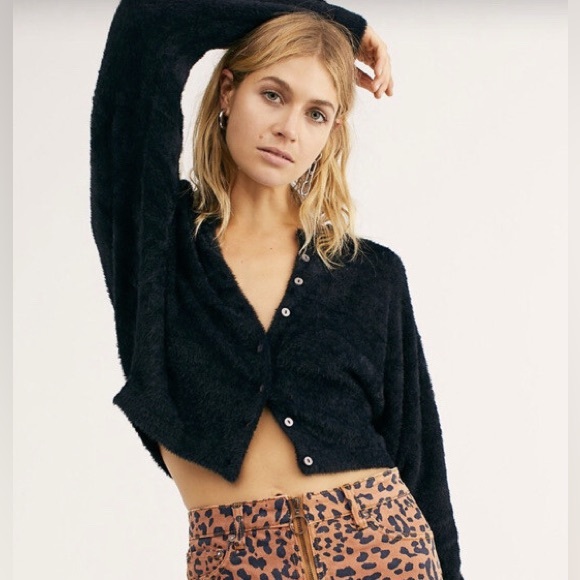 Free People Sweaters - Free People One Oversized Fuzzy Allegra Cardi in Black - XS